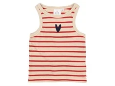 THE NEW stribet top i rød og hvid med blåt hjerte foran